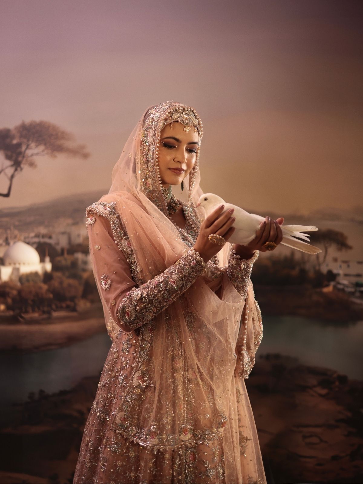 Peach Zardosi Embroidered Reception Gown