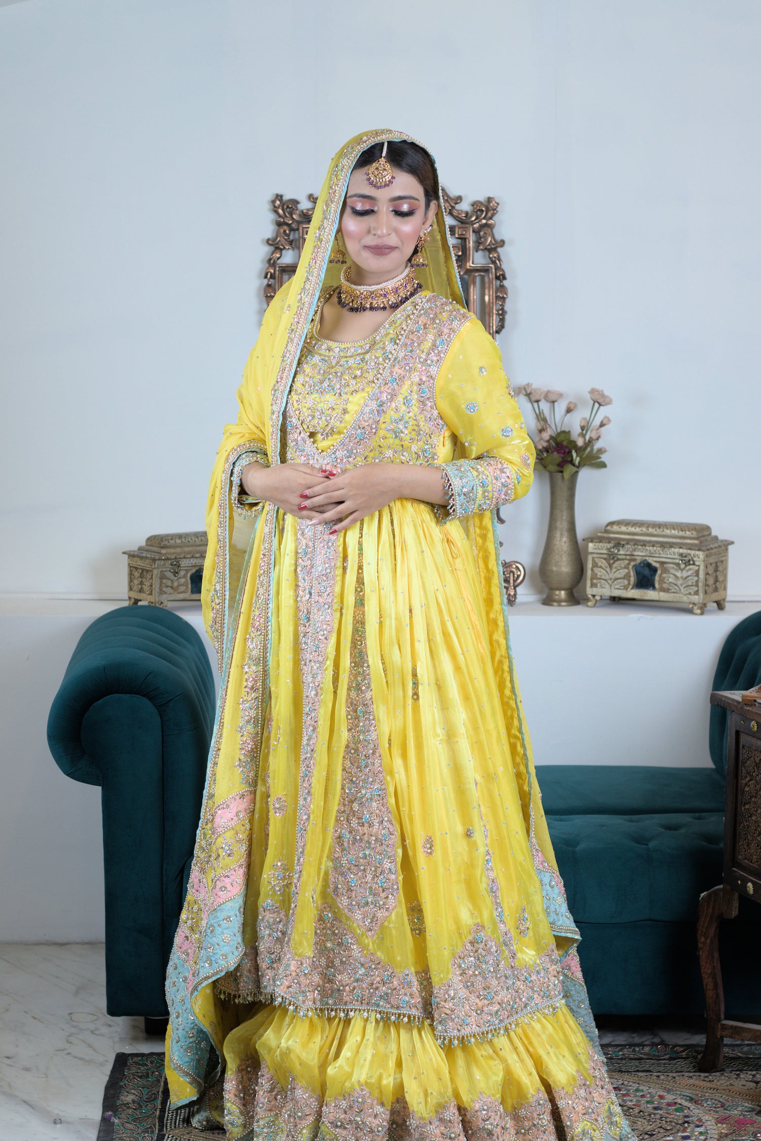 Farshi lehenga with blouse and embellished jacket