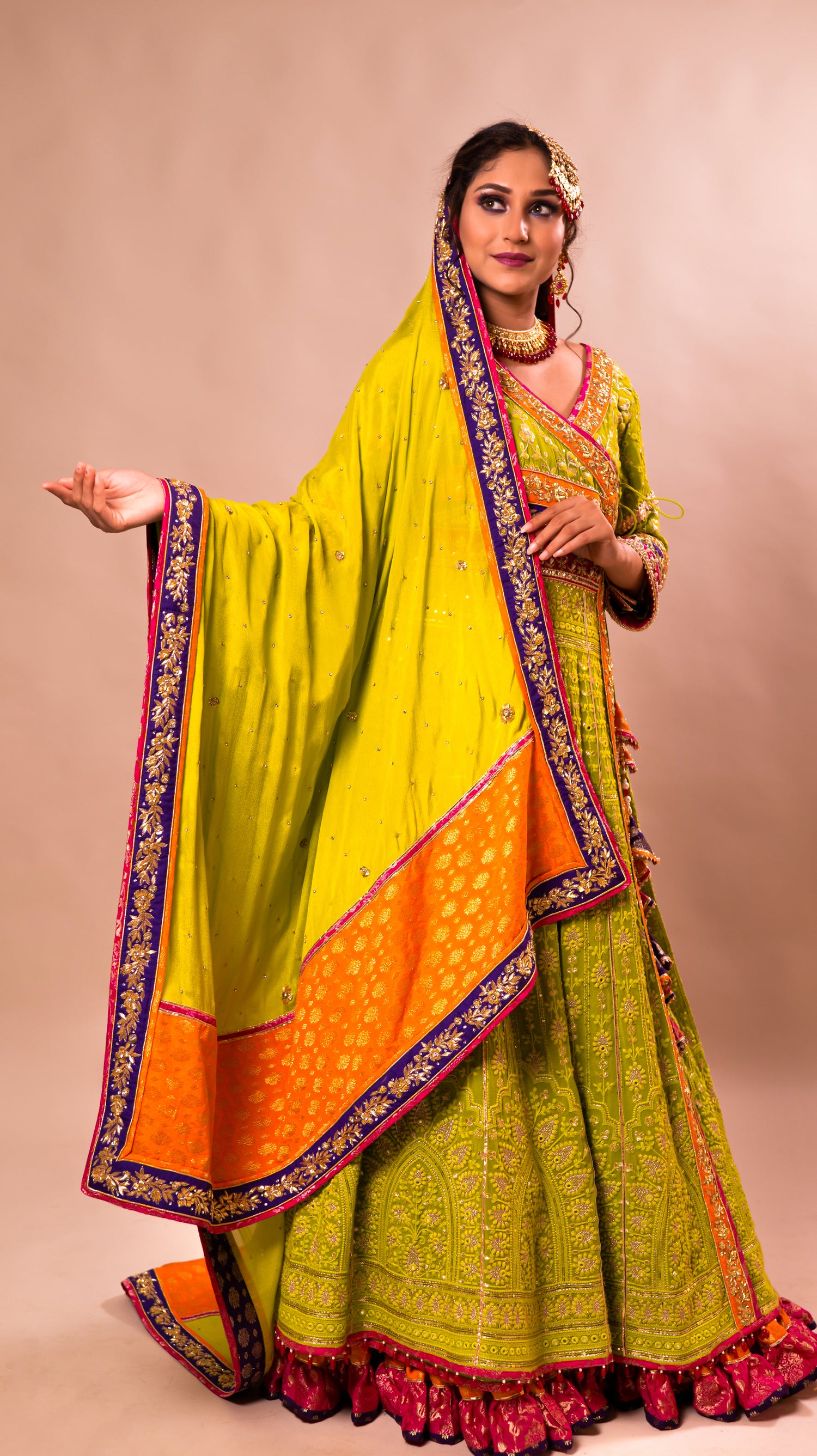 Angrakha anarkali with farshi lehenga