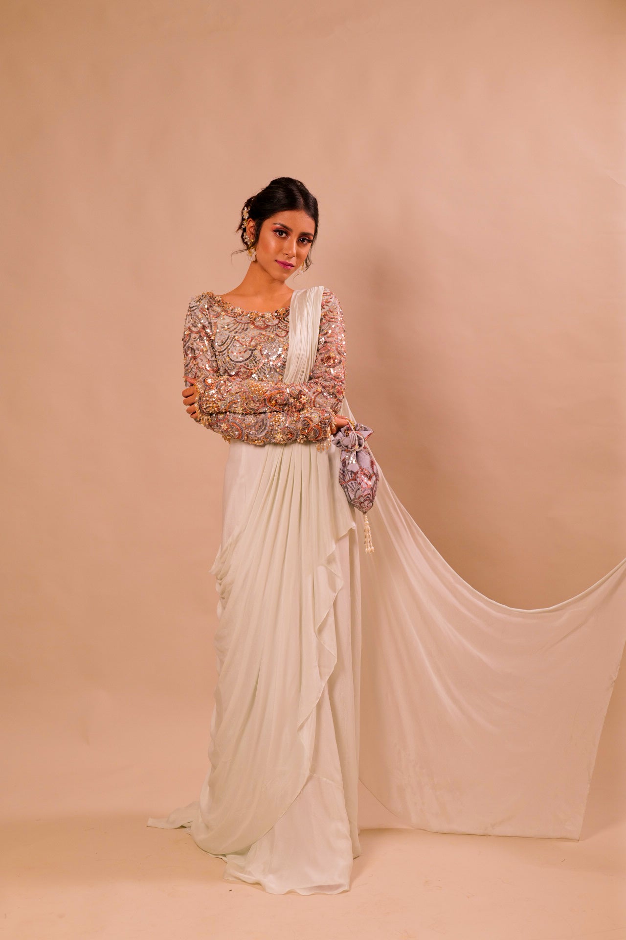 Fancy Drape White Saree