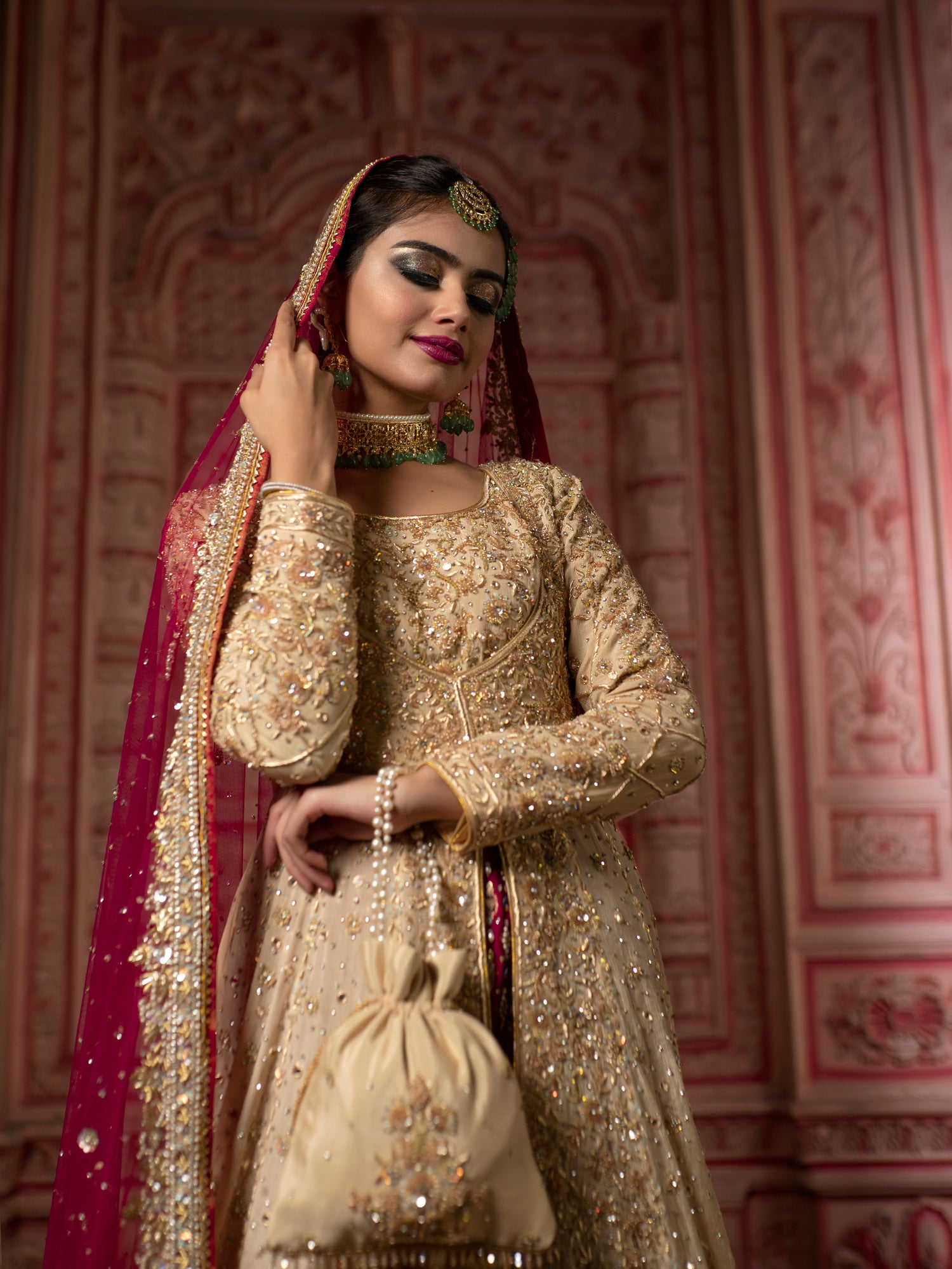 Golden jacket with bridal gharara