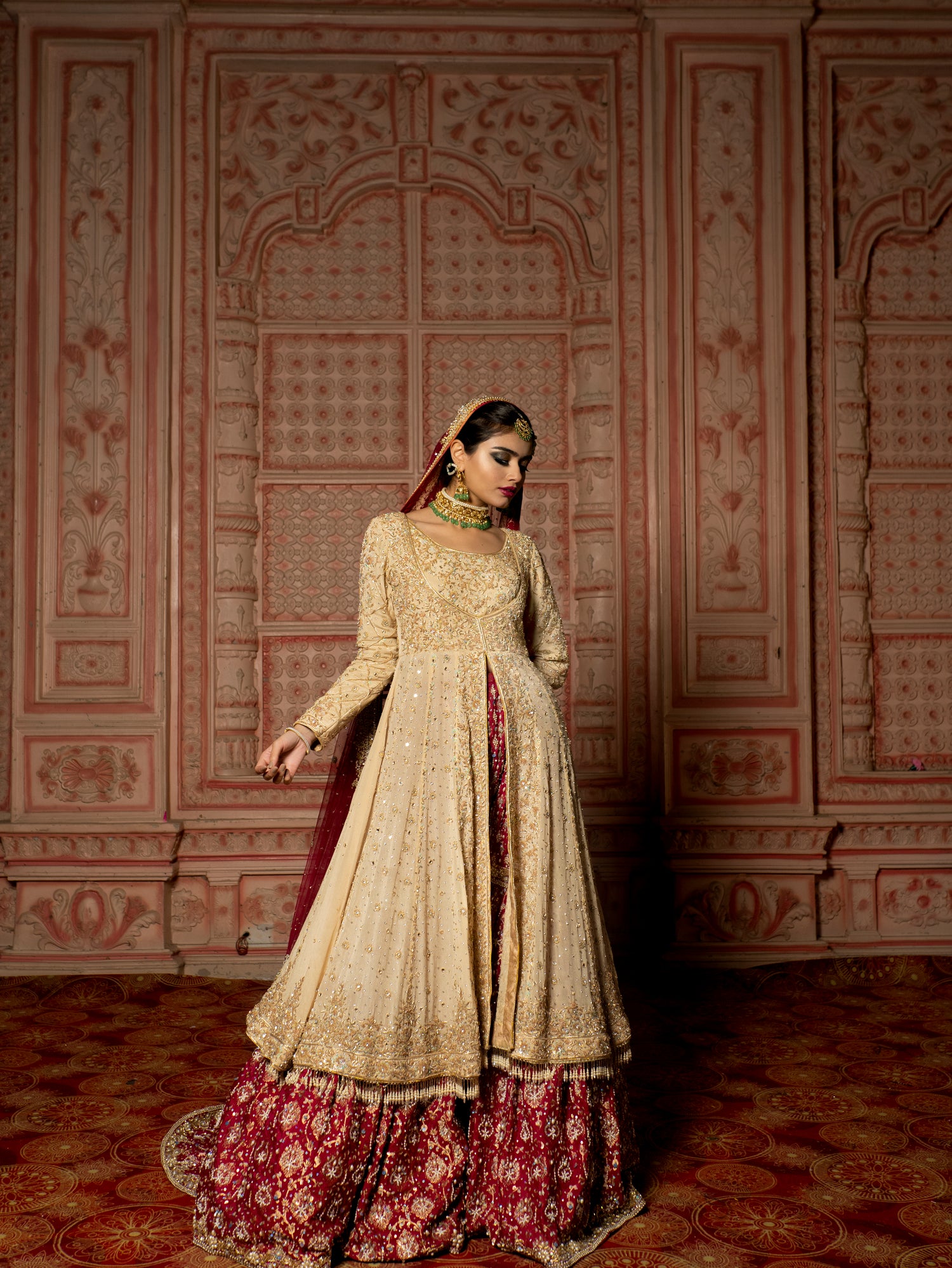 Golden jacket with bridal gharara