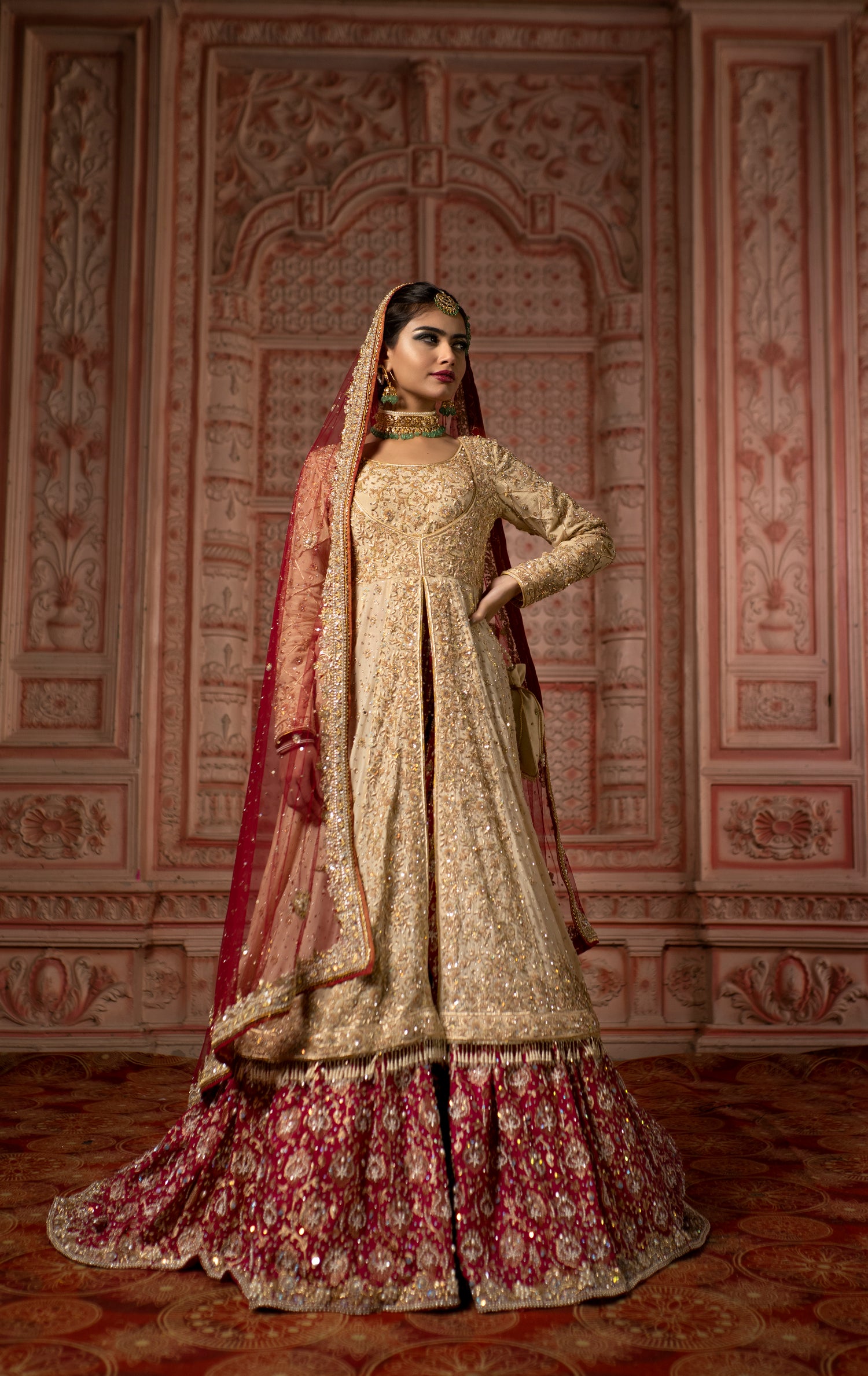 Golden jacket with bridal gharara