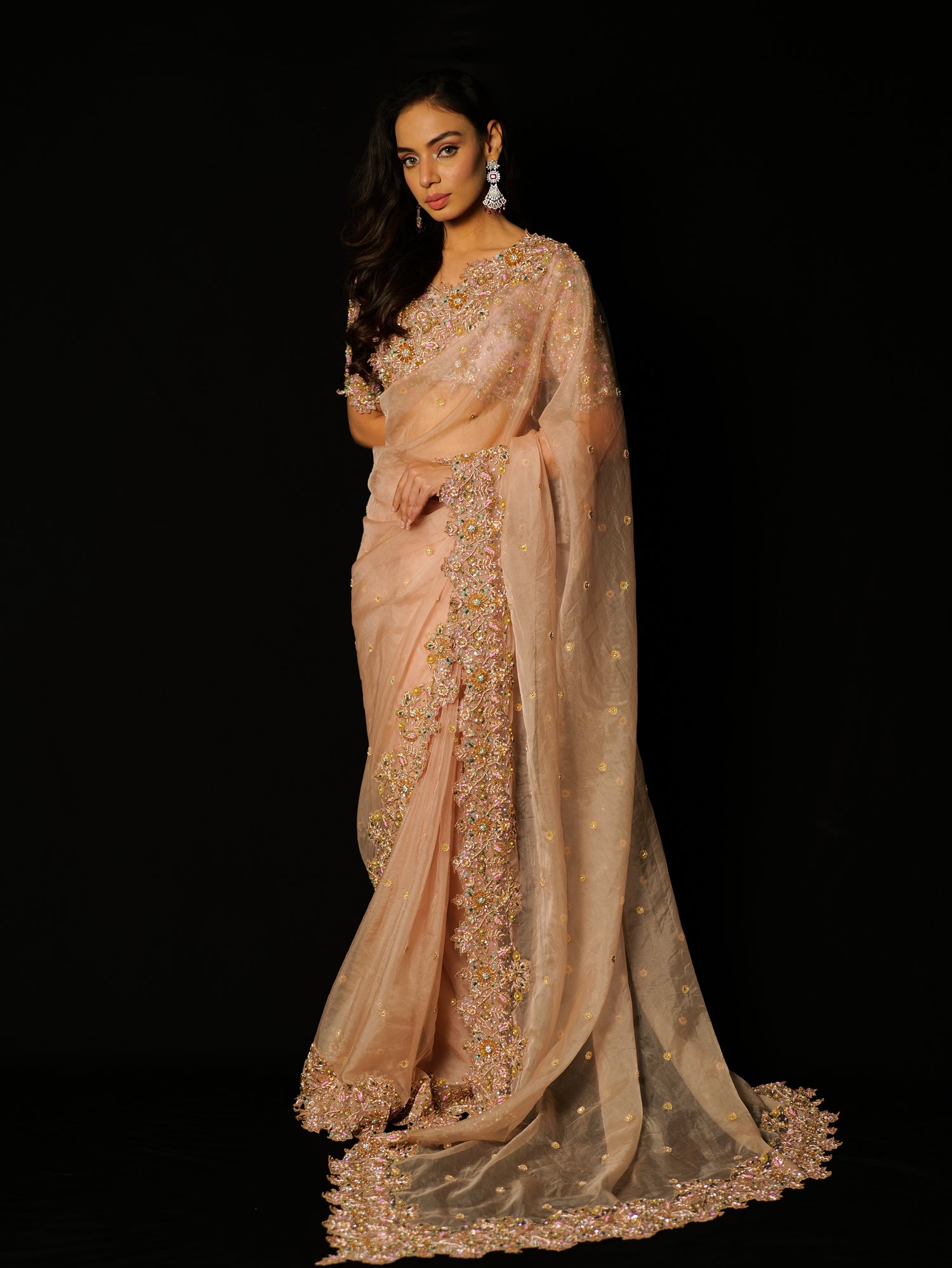 Buttercream organza saree