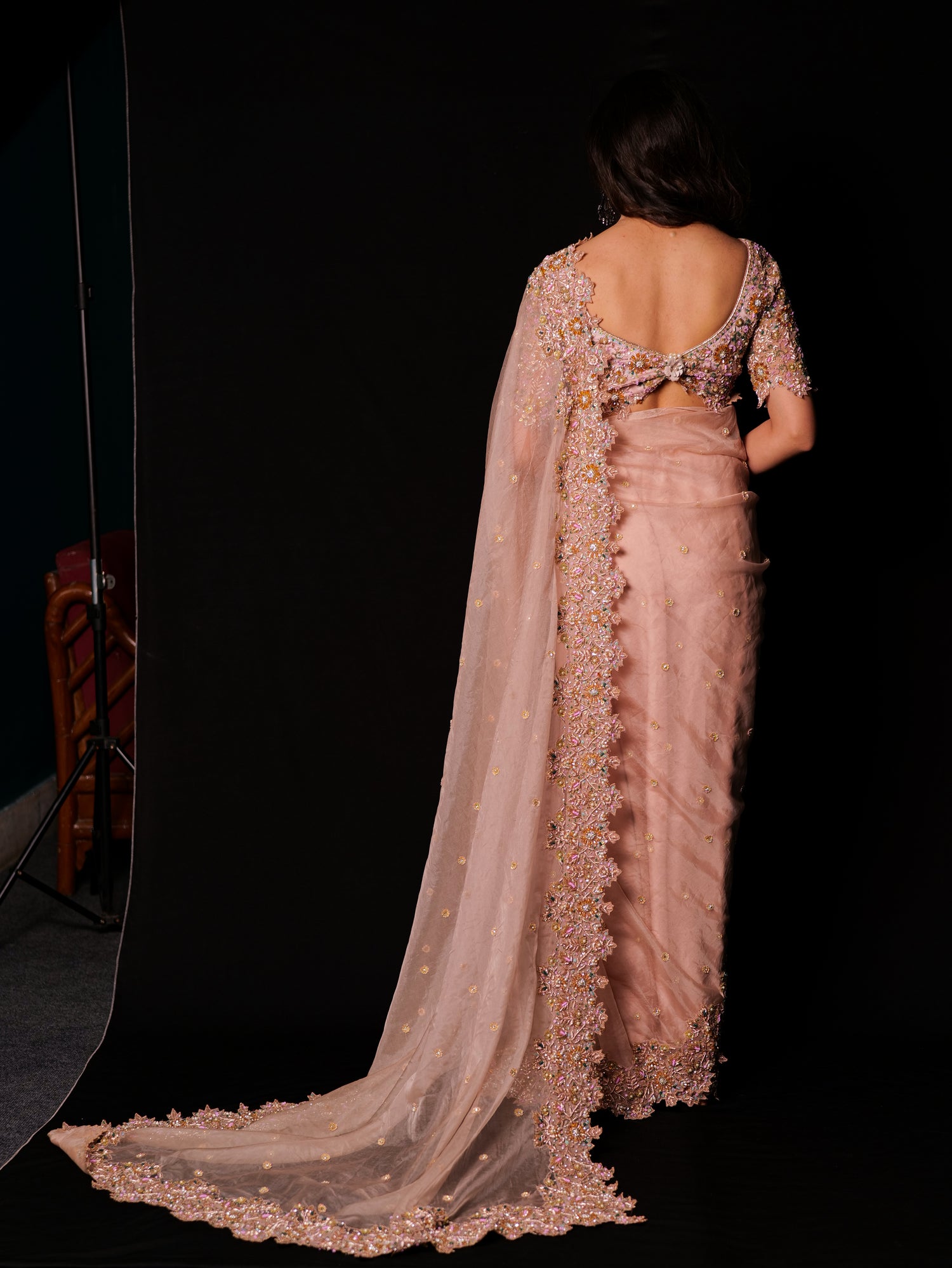 Buttercream organza saree