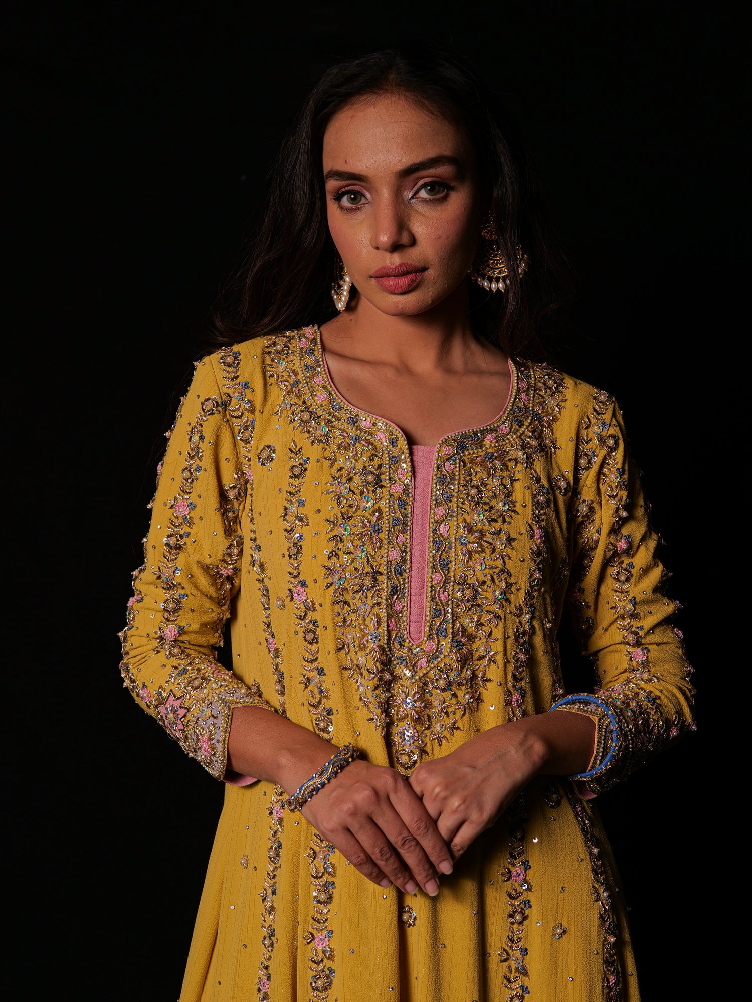 Yellow anarkali with palazzo pants
