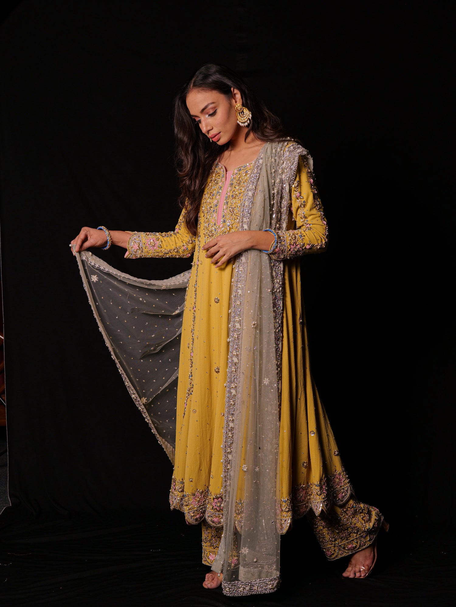 Yellow anarkali with palazzo pants