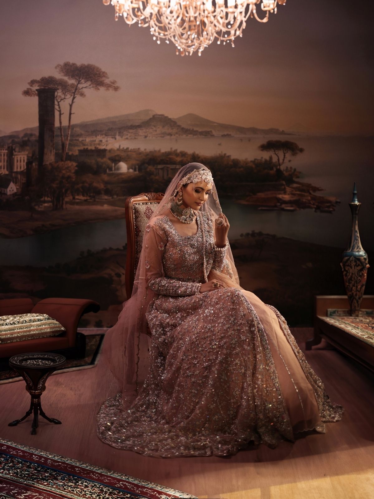 Peach Zardosi Embroidered Reception Gown