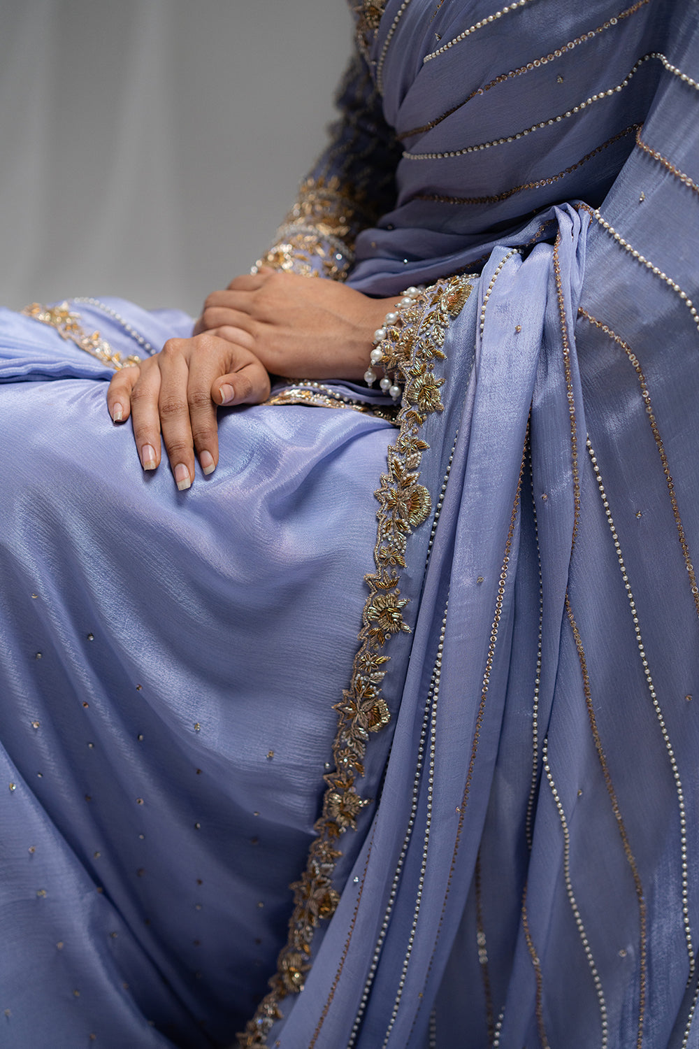 Elegant Sky Blue Saree With Embellished Border