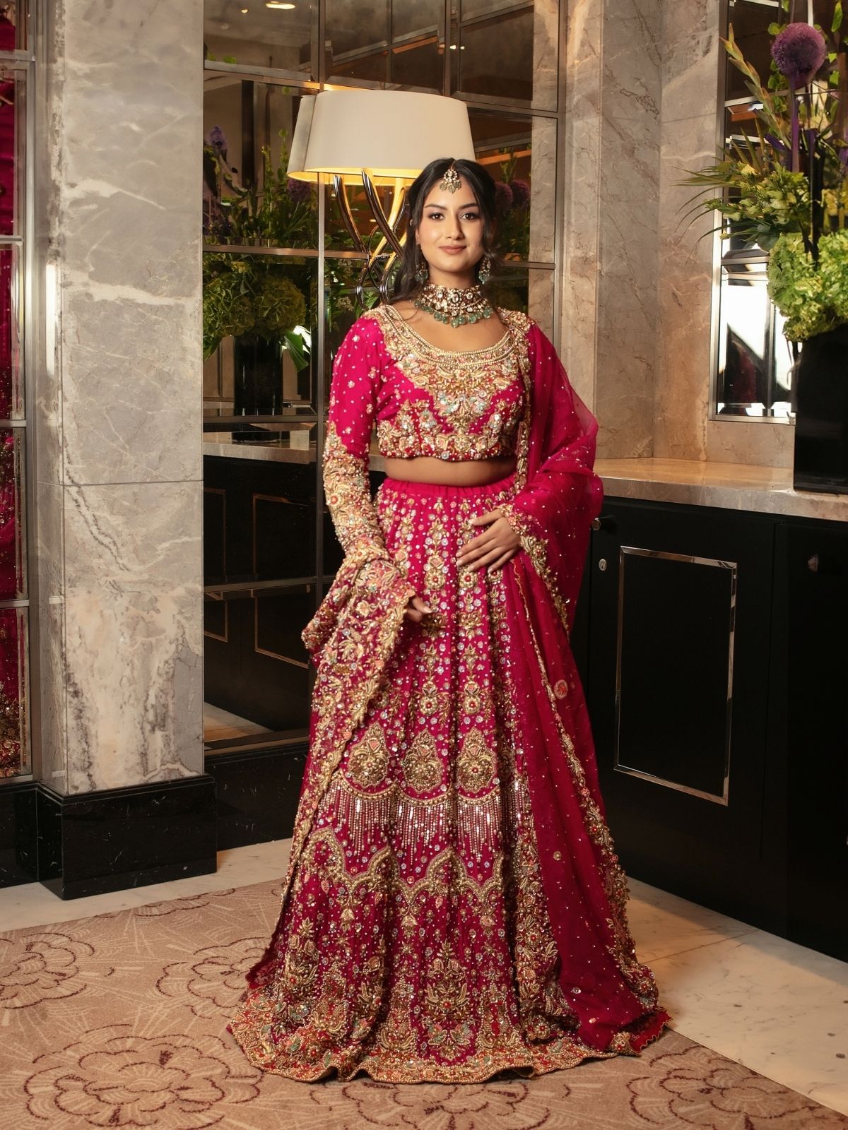 Fuchsia Pink Zardozi Bridal Lehenga