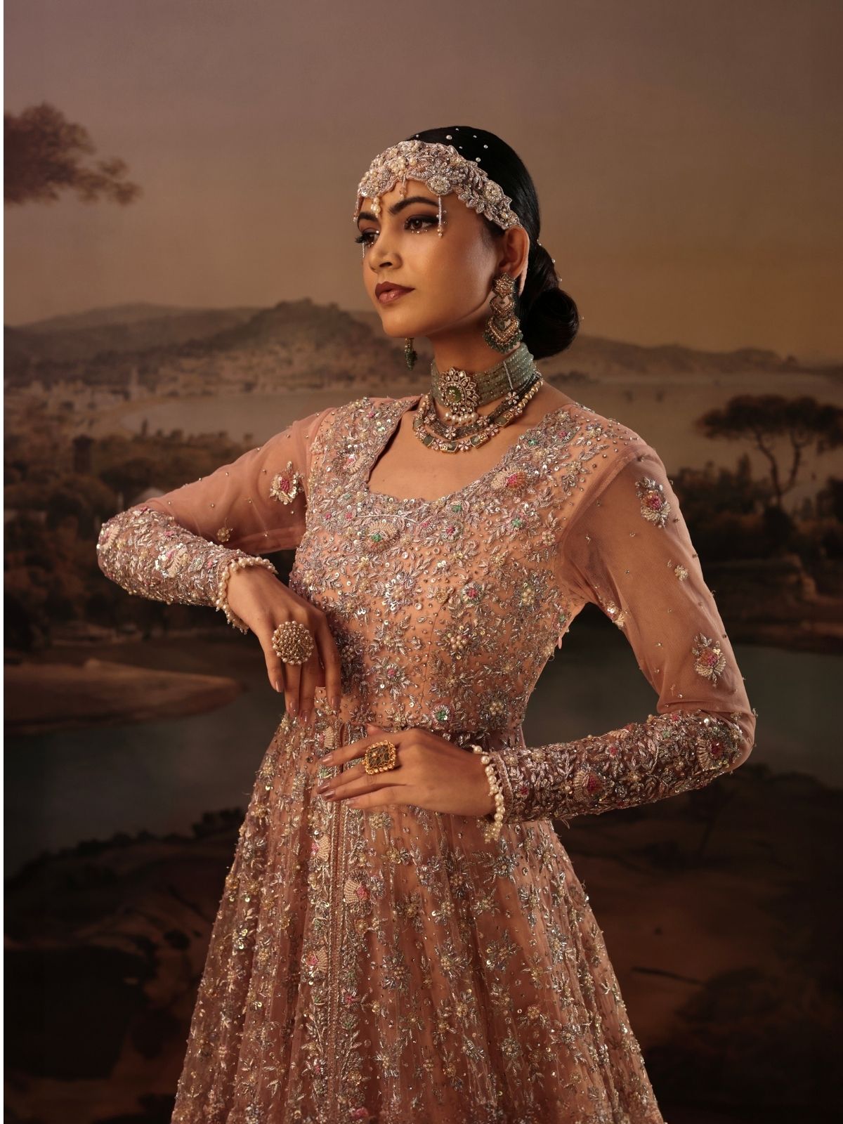 Peach Zardosi Embroidered Reception Gown