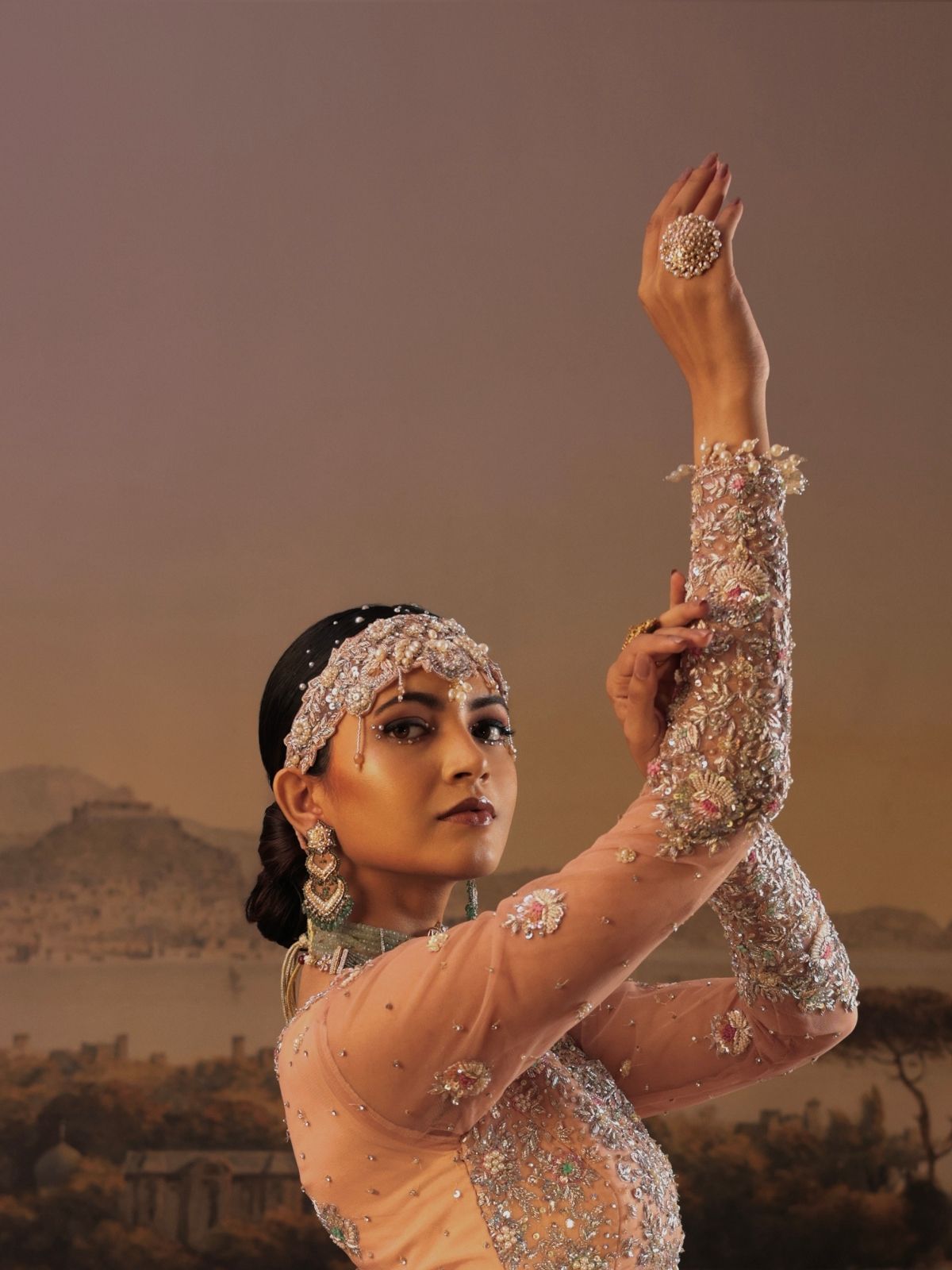 Peach Zardosi Embroidered Reception Gown