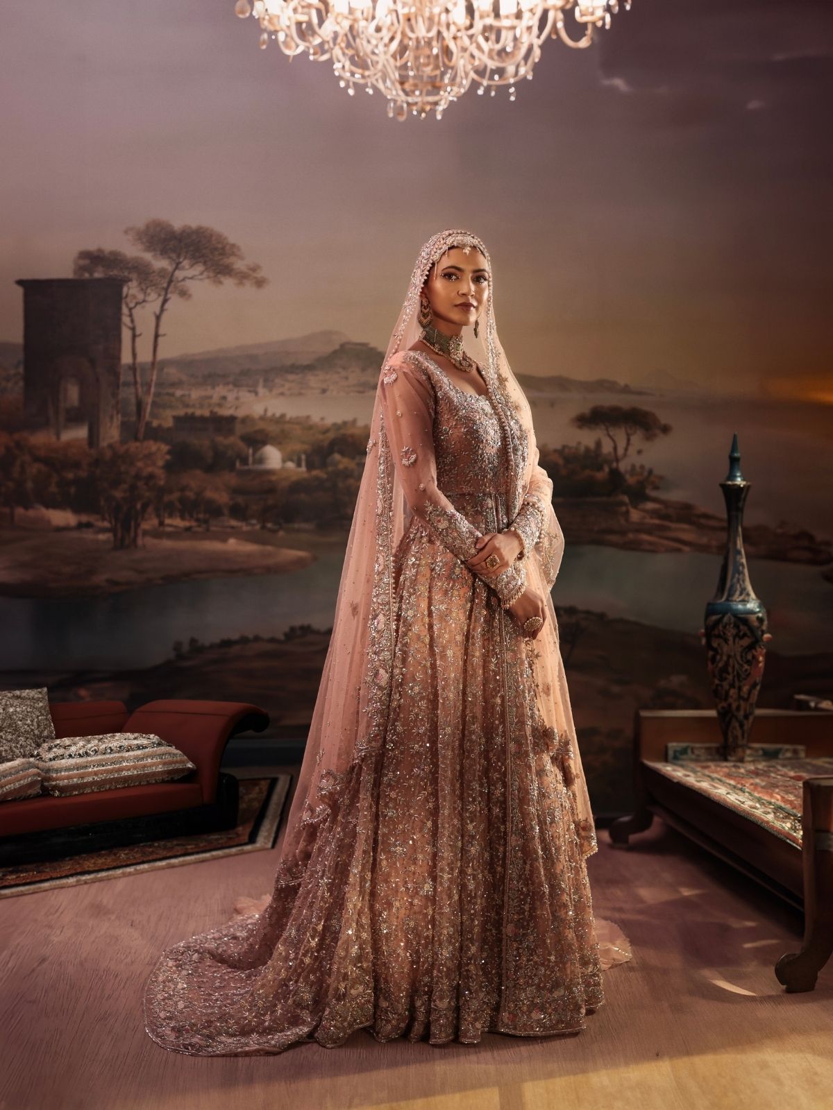Peach Zardosi Embroidered Reception Gown