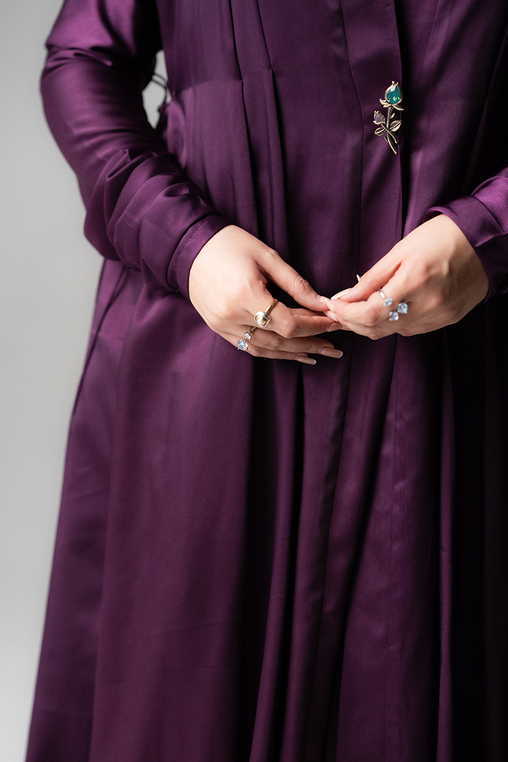 Rich Purple Satin Silk Cape Gown Set