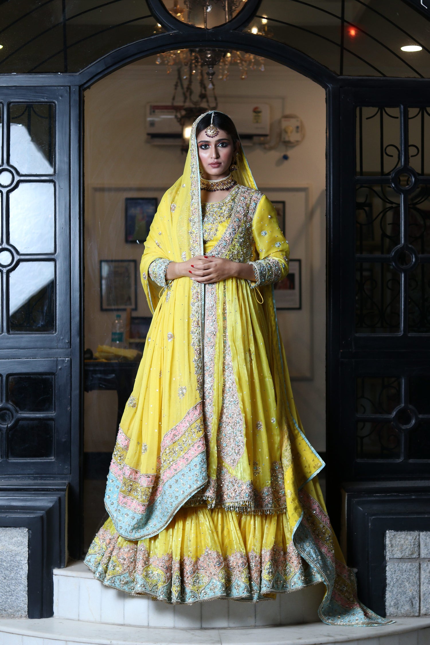 Farshi lehenga with blouse and embellished jacket