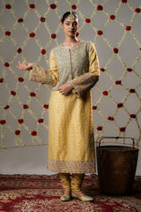 Butter Yellow Booti Tissue Jacket Set