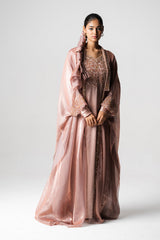 Dusty Mauve Crinkled Satin & Organza Gown Set