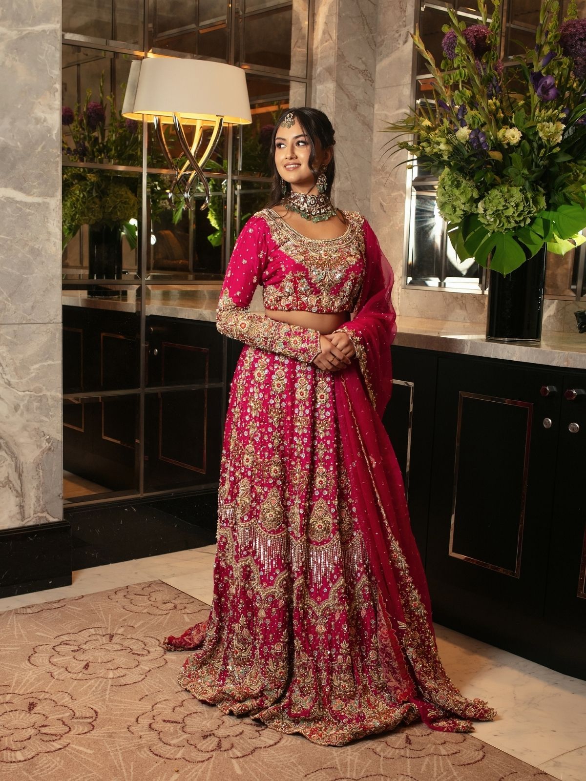 Fuchsia Pink Zardozi Bridal Lehenga