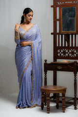 Lavender Blue Chiffon Saree with Full-Sleeve Blouse