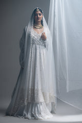 White Habutai Silk Angrakha Lehenga Set